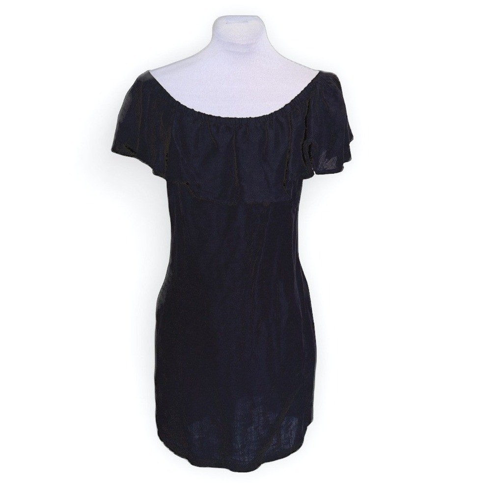 Tommy Bahama Black Linen Blend Ruffle Off Shoulder Mini Dress TSW51030C Small